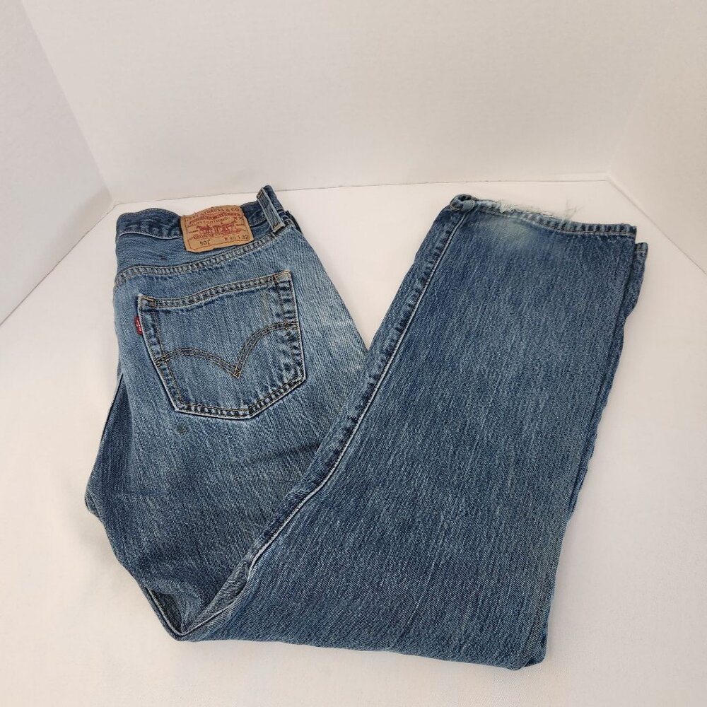 Levi's 501 36x32 Light Color Distressed Denim Blue Button Fly Fair Condition